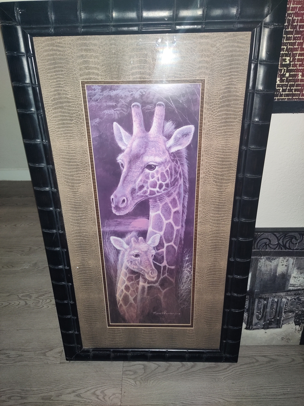 Framed Giraffe Wall Art - Purple Accent